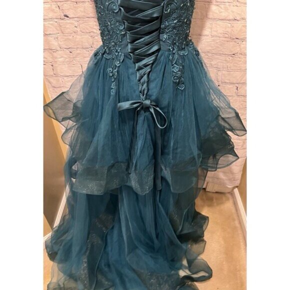 Teal Tulle Prom Dress Gown Formal Dance Event Size 4 - Picture 10 of 12